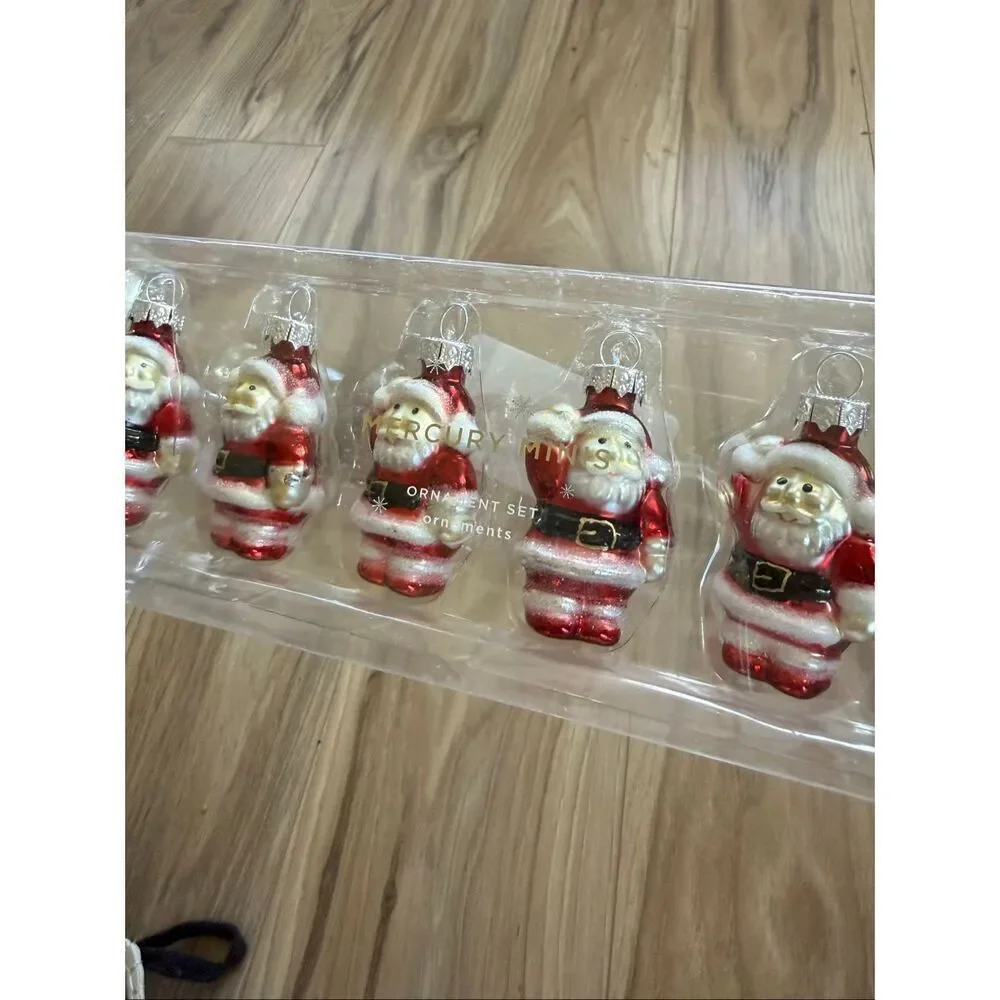 Set of 6 Pottery Barn Red White Mini Santa Claus Christmas Tree Decor Ornaments